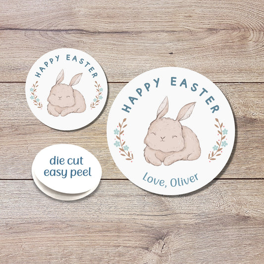 Personalized Easter Stickers, Matte or Glossy Finish, Custom Happy Easter Label, Easter Gift Basket Treat Bag Sticker, Easter Bunny Stickers