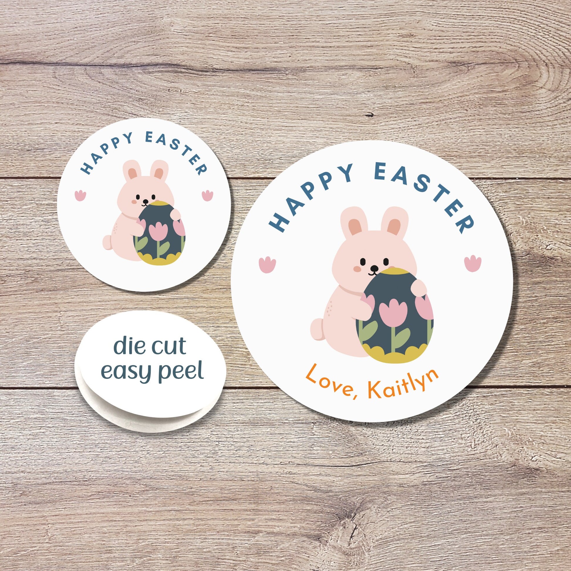 Personalized Easter Stickers, Matte or Glossy Finish, Custom Happy Easter Label, Easter Gift Basket Treat Bag Sticker, Easter Bunny Stickers