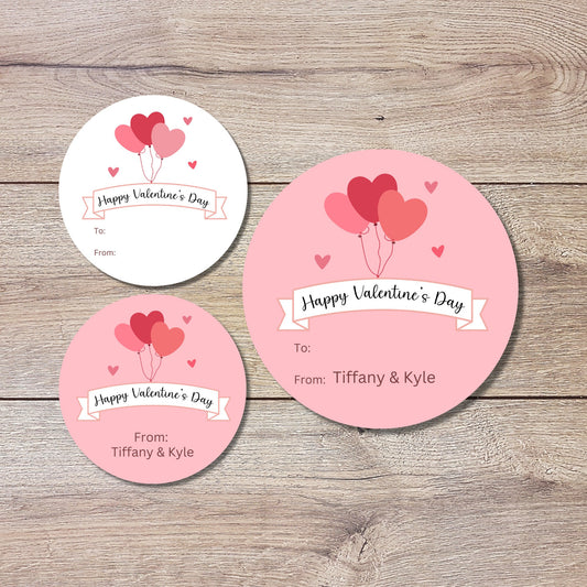 Valentine's Day Stickers, Matte or Glossy Finish, Custom Valentine Label, Valentine Favor Treat Bag Sticker, Hearts Valentine Envelope Seals