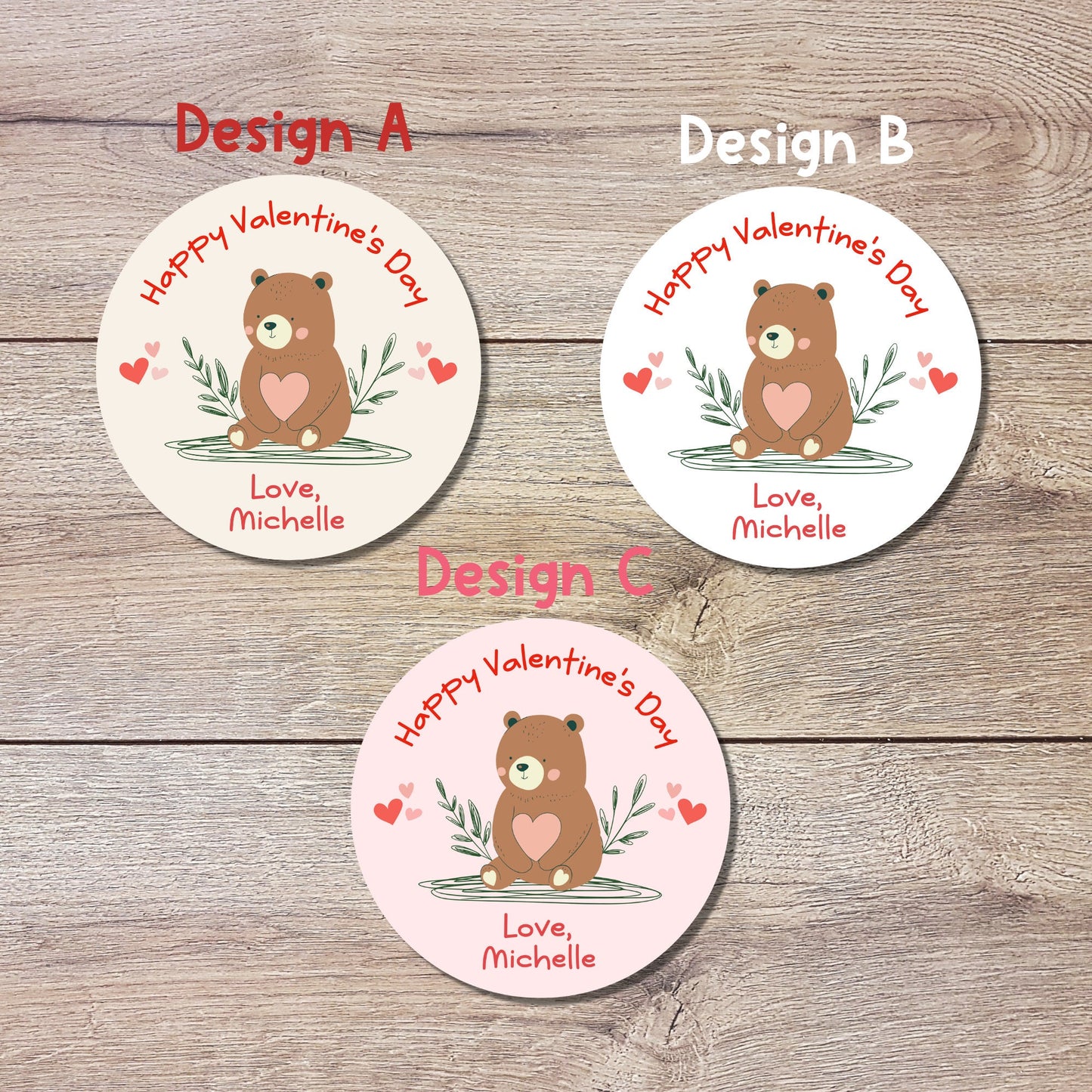 Valentine's Day Stickers. Matte or Glossy Finish, Custom Valentine Label, Valentine Favor Treat Bag Sticker, Bear Valentine Envelope Seale