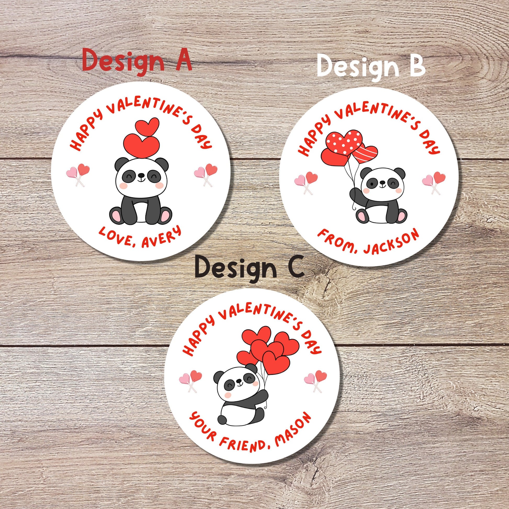 Valentine's Day Stickers. Matte or Glossy Finish, Custom Valentine Label, Valentine Favor Treat Bag Sticker, Panda Valentine Envelope Seale