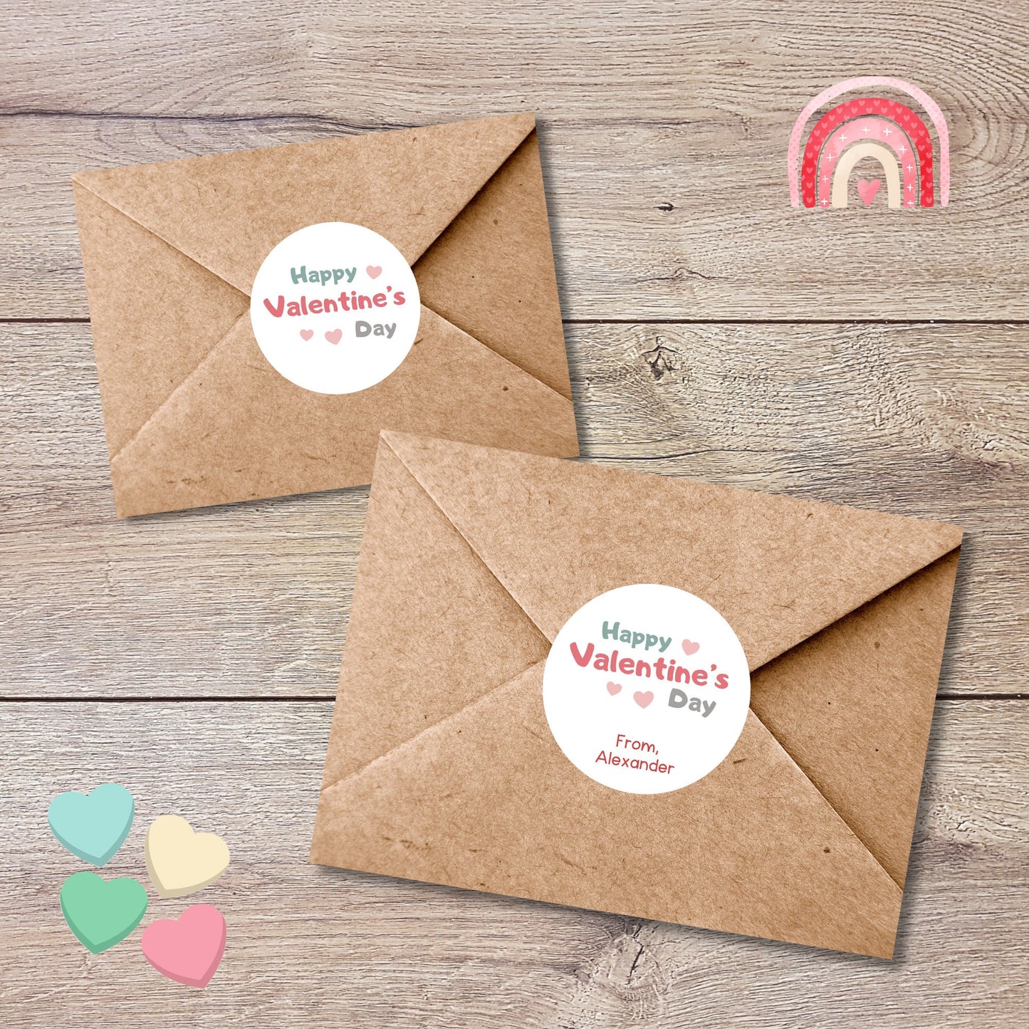 Valentine's Day Stickers, Matte or Glossy Finish, Custom Valentine Label, Valentine Favor Treat Bag Sticker, Hearts Valentine Envelope Seals