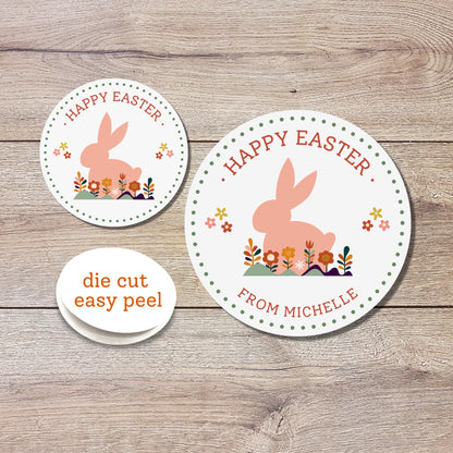 Personalized Easter Stickers, Matte or Glossy Finish, Custom Happy Easter Label, Easter Gift Basket Treat Bag Sticker, Easter Bunny Stickers