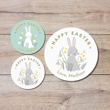 Personalized Easter Stickers, Matte or Glossy Finish, Custom Happy Easter Label, Easter Gift Basket Treat Bag Sticker, Easter Bunny Stickers