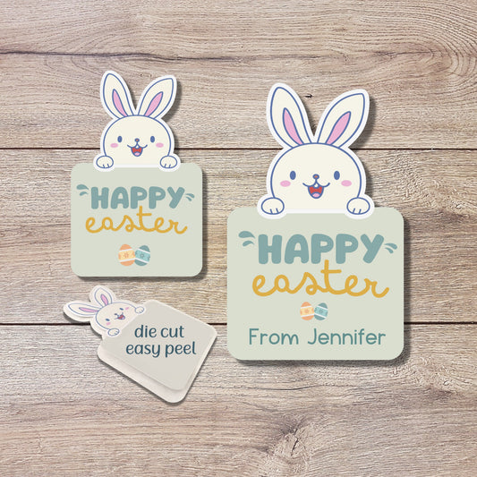 Personalized Easter Stickers, Matte or Glossy Finish, Custom Happy Easter Label, Easter Gift Basket Treat Bag Sticker, Easter Bunny Stickers