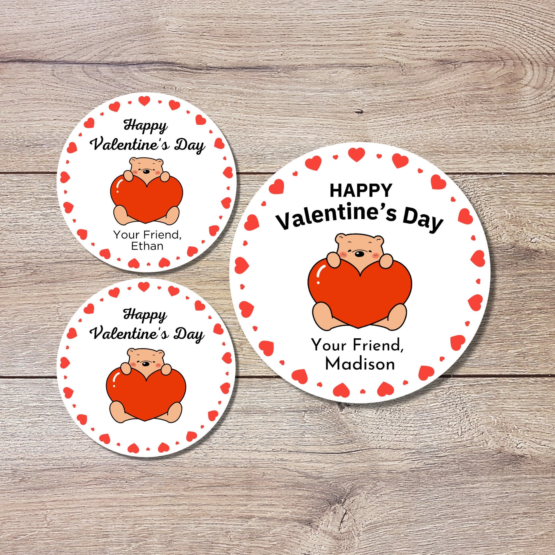 Valentine's Day Stickers, Matte or Glossy Finish, Custom Valentine Label, Valentine Favor Treat Bag Sticker, Hearts Valentine Envelope Seals