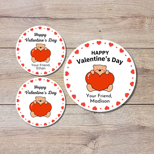 Valentine's Day Stickers, Matte or Glossy Finish, Custom Valentine Label, Valentine Favor Treat Bag Sticker, Hearts Valentine Envelope Seals