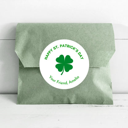 St. Patrick's Day Shamrock Stickers, Personalized St Patrick's Party Favor Label, School Party Treat Bag Stickers, St Paddy's Day Irish