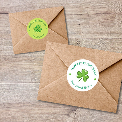 St. Patrick's Day Shamrock Stickers, Personalized St Patrick's Party Favor Label, School Party Treat Bag Stickers, St Paddy's Day Irish