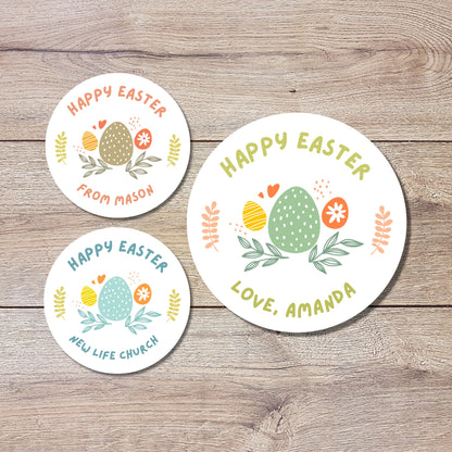 Personalized Easter Stickers, Matte or Glossy Finish, Custom Happy Easter Label, Easter Gift Basket Treat Bag Sticker, Easter Egg Stickers