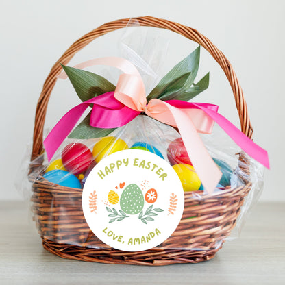 Personalized Easter Stickers, Matte or Glossy Finish, Custom Happy Easter Label, Easter Gift Basket Treat Bag Sticker, Easter Egg Stickers
