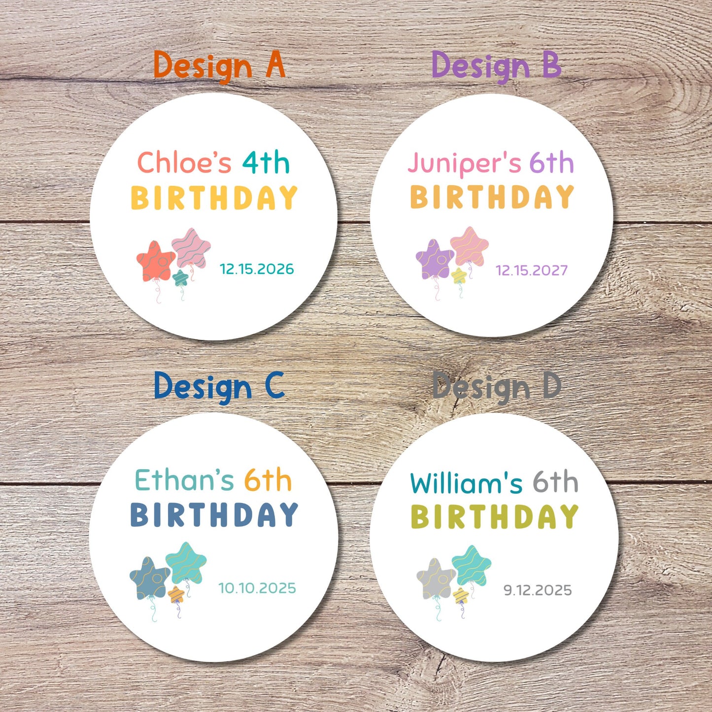 Personalized Happy Birthday Stickers, Custom Party Favor Goody Bag Labels, Kids Birthday Balloon Stickers, Birthday Gift Bag Stickers