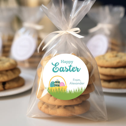 Personalized Easter Stickers, Matte or Glossy Finish, Custom Happy Easter Label, Easter Gift Basket Treat Bag Sticker, Easter Round Labels