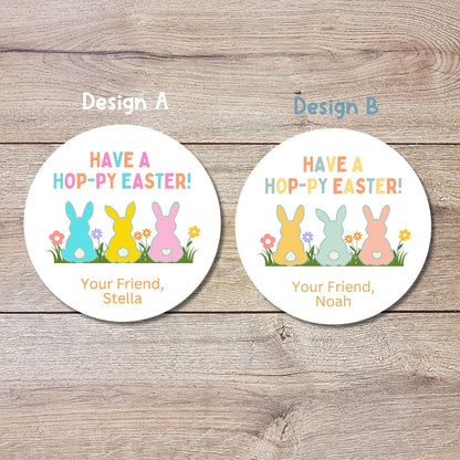 Personalized Easter Stickers, Easter Bunnies, Custom Have a Hoppy Easter Label, Gift Basket Treat Bag Sticker, Easter Party Favor