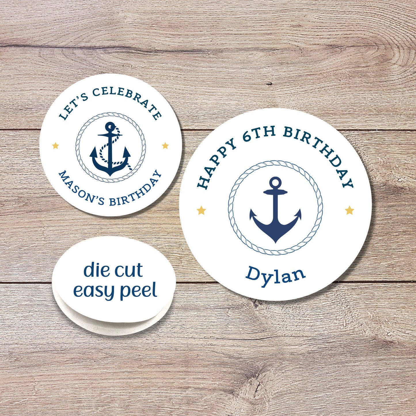 Personalized Nautical Theme Birthday Stickers, Goody Bag Party Favor Stickers, Custom Happy Birthday Label, Ocean Theme, Girls Boys Birthday