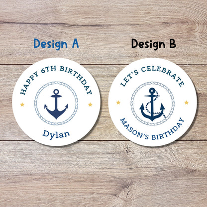 Personalized Nautical Theme Birthday Stickers, Goody Bag Party Favor Stickers, Custom Happy Birthday Label, Ocean Theme, Girls Boys Birthday