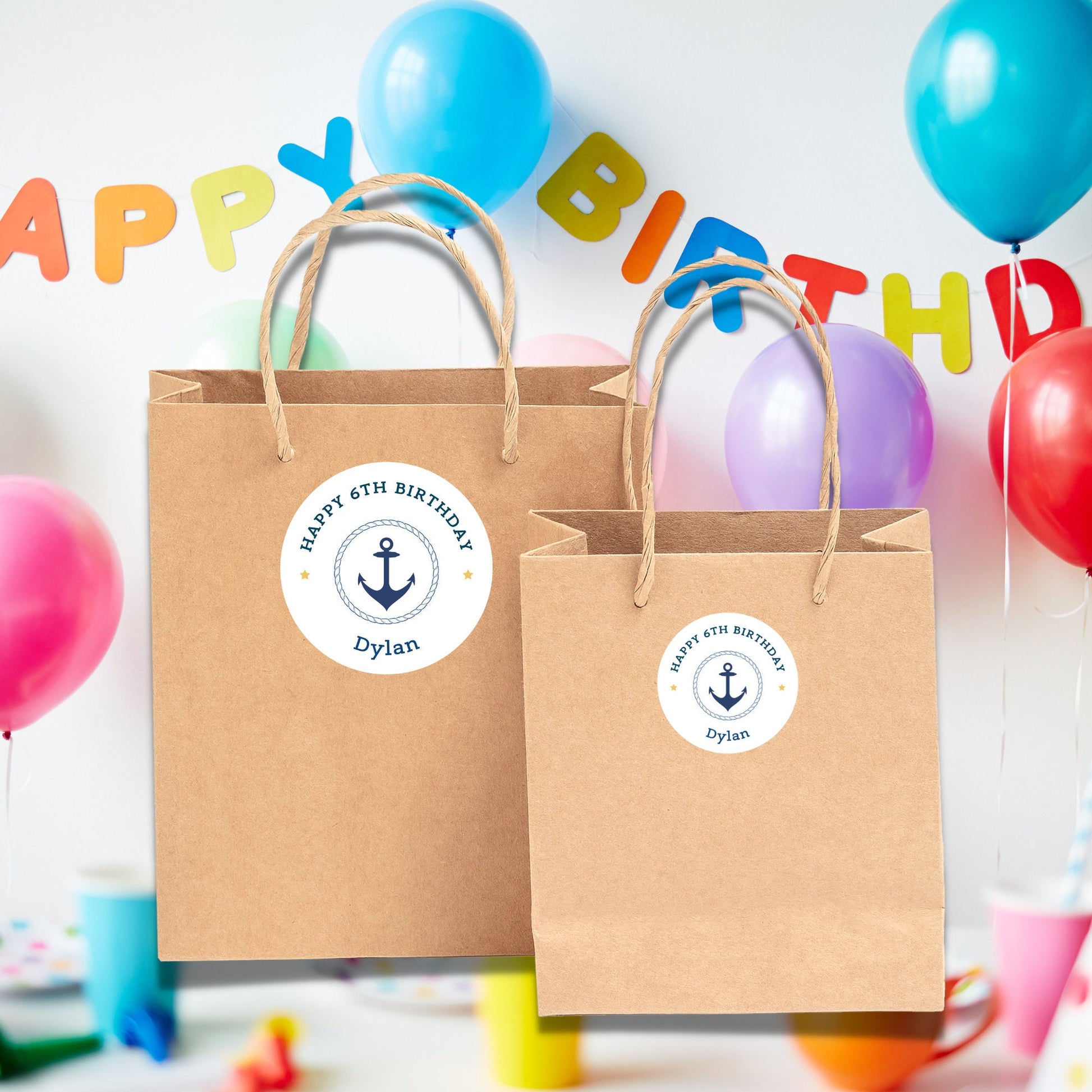 Personalized Nautical Theme Birthday Stickers, Goody Bag Party Favor Stickers, Custom Happy Birthday Label, Ocean Theme, Girls Boys Birthday