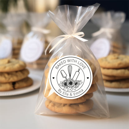 Personalized Baked with Love Stickers, Customized Baked Goods Label, Matte or Glossy Finish, Small Business Bakery Packaging Labels