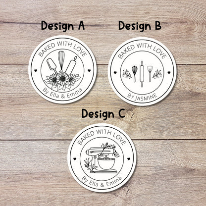 Personalized Baked with Love Stickers, Customized Baked Goods Label, Matte or Glossy Finish, Small Business Bakery Packaging Labels