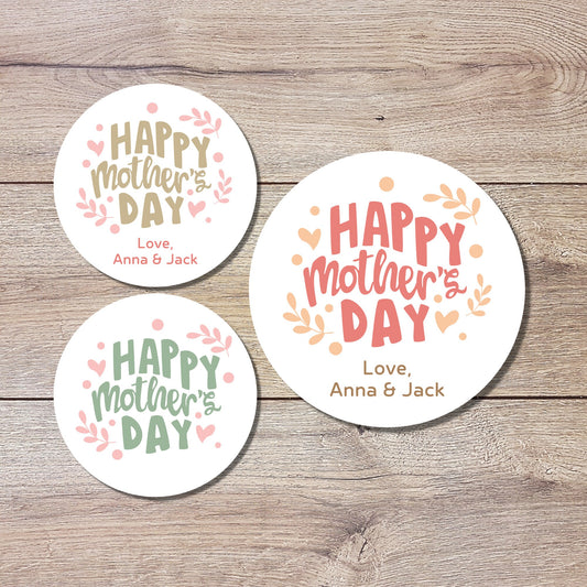 Mother's Day Stickers, Personalized Mother's Day Labels, Custom Happy Mother's Day Gift Party Favor Stickers, Matte or Glossy Finish