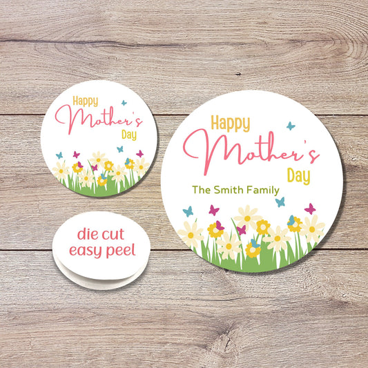 Personalized Mother's Day Stickers, Happy Mother’s Day Labels, Custom Floral Mother's Day Gift Stickers