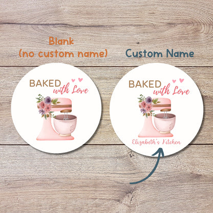 Personalized Baked with Love Stickers, Customized Baked Goods Label, Baking Stickers, Small Business Bakery Packaging Labels