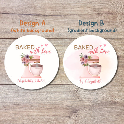 Personalized Baked with Love Stickers, Customized Baked Goods Label, Baking Stickers, Small Business Bakery Packaging Labels