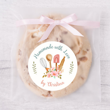 Personalized Baked with Love Stickers, Customized Baked Goods Label, Baking Stickers, Small Business Bakery Packaging Labels