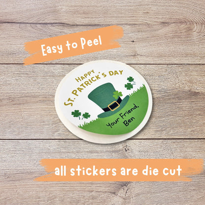 St. Patrick's Day Shamrock Stickers, Personalized St Patrick's Party Favor Label, School Party Treat Bag Stickers, St Paddy's Day Irish
