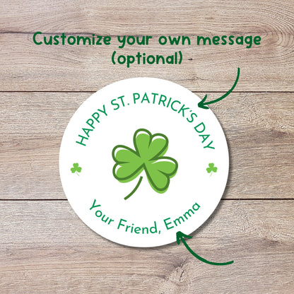 St. Patrick's Day Shamrock Stickers, Personalized St Patrick's Party Favor Label, School Party Treat Bag Stickers, St Paddy's Day Irish