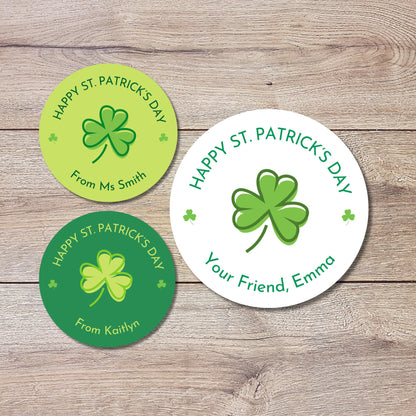 St. Patrick's Day Shamrock Stickers, Personalized St Patrick's Party Favor Label, School Party Treat Bag Stickers, St Paddy's Day Irish