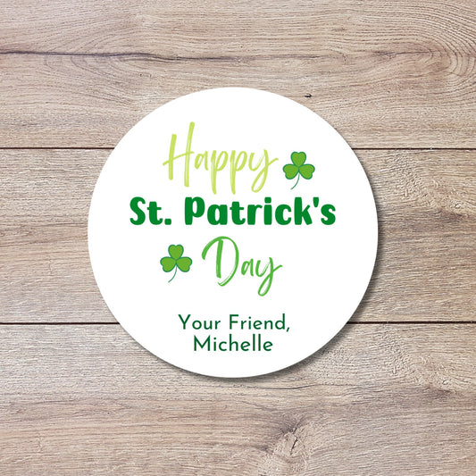 St. Patrick's Day Shamrock Stickers, Personalized St Patrick's Party Favor Label, School Party Treat Bag Stickers, St Paddy's Day Irish