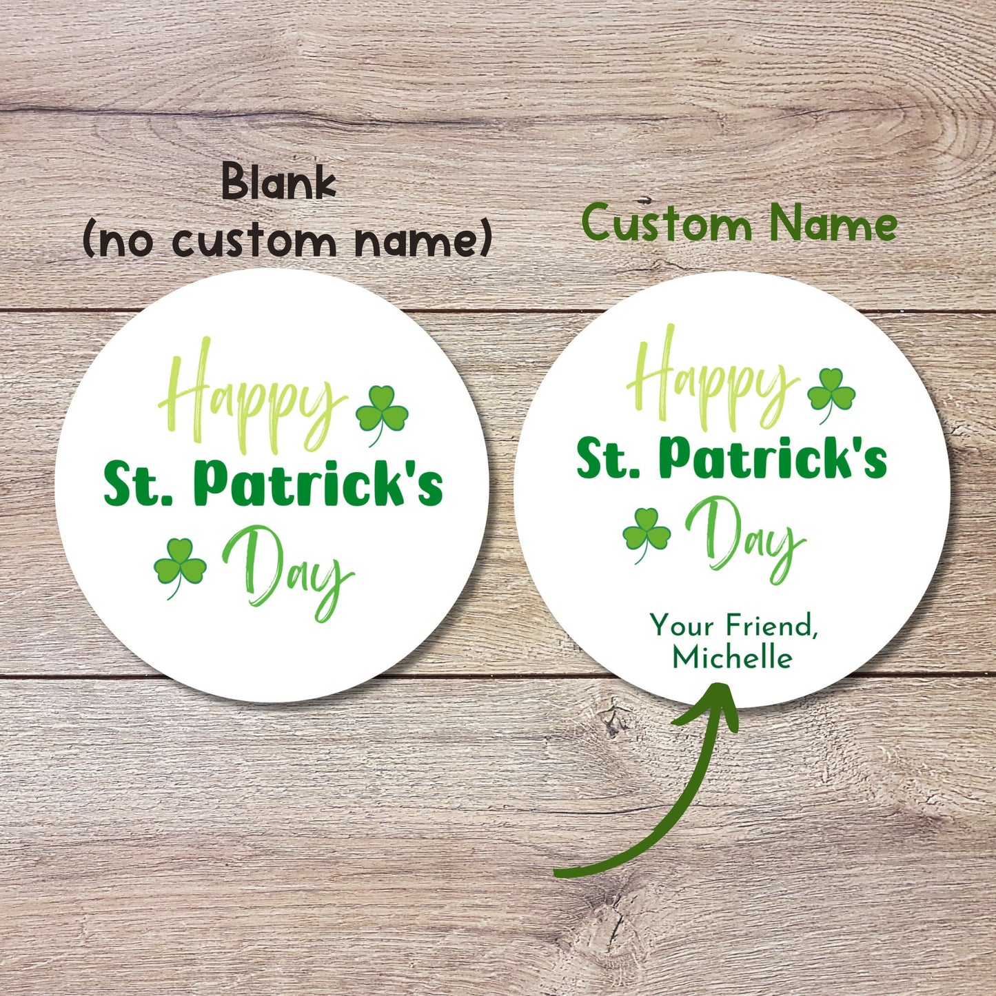 St. Patrick's Day Shamrock Stickers, Personalized St Patrick's Party Favor Label, School Party Treat Bag Stickers, St Paddy's Day Irish