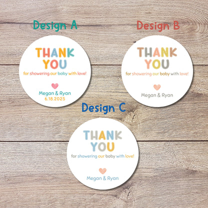 Personalized Baby Shower Stickers, Custom Thank You for Showering Our Baby with Love Labels, Mom to Be Thank You Party Favor Sticker