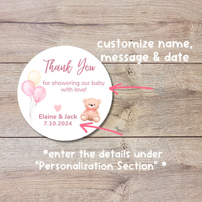 Personalized Baby Shower Stickers, Custom Thank You for Showering Our Baby with Love Labels, Mom to Be Thank You Party Favor Sticker