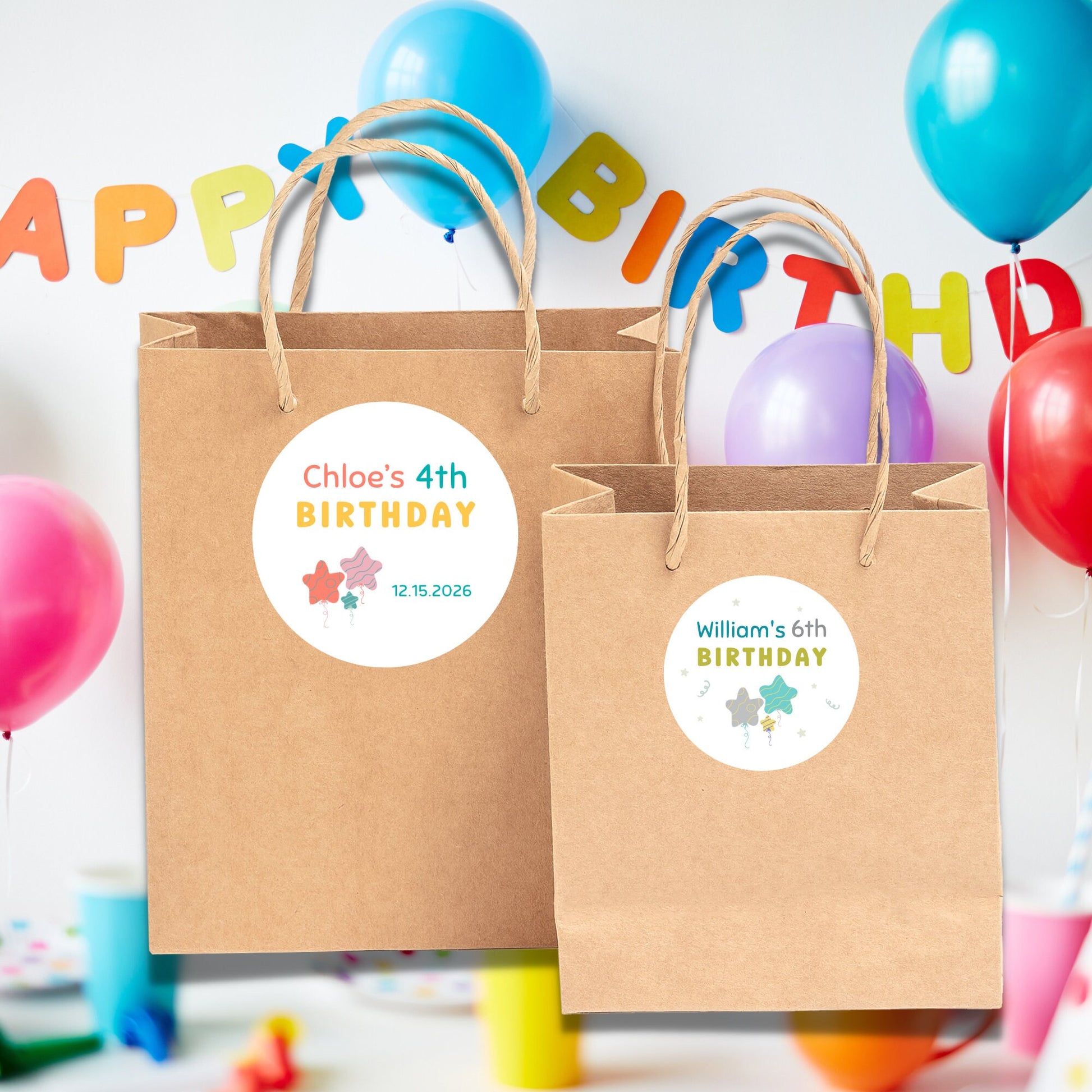 Personalized Happy Birthday Stickers, Custom Party Favor Goody Bag Labels, Kids Birthday Balloon Stickers, Birthday Gift Bag Stickers