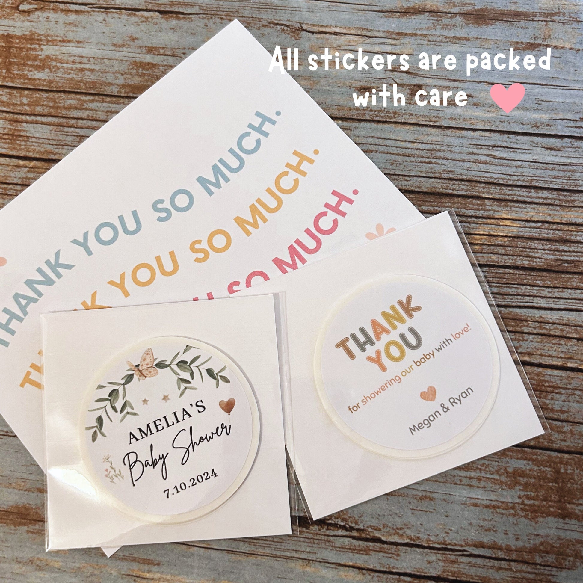 Baby Shower Stickers, Custom Floral Thank You for Showering Our Baby with Love Labels, Mom to Be Sprinkling Baby Party Favor Sticker