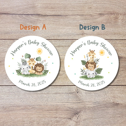 Personalized Safari Baby Shower Stickers, Custom Jungle Theme Baby Boy Shower Labels, Baby Girl Shower, Mom to Be Party Favor Sticker