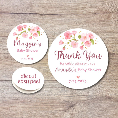 Baby Shower Stickers, Custom Floral Thank You for Showering Our Baby with Love Labels, Mom to Be Sprinkling Baby Party Favor Sticker