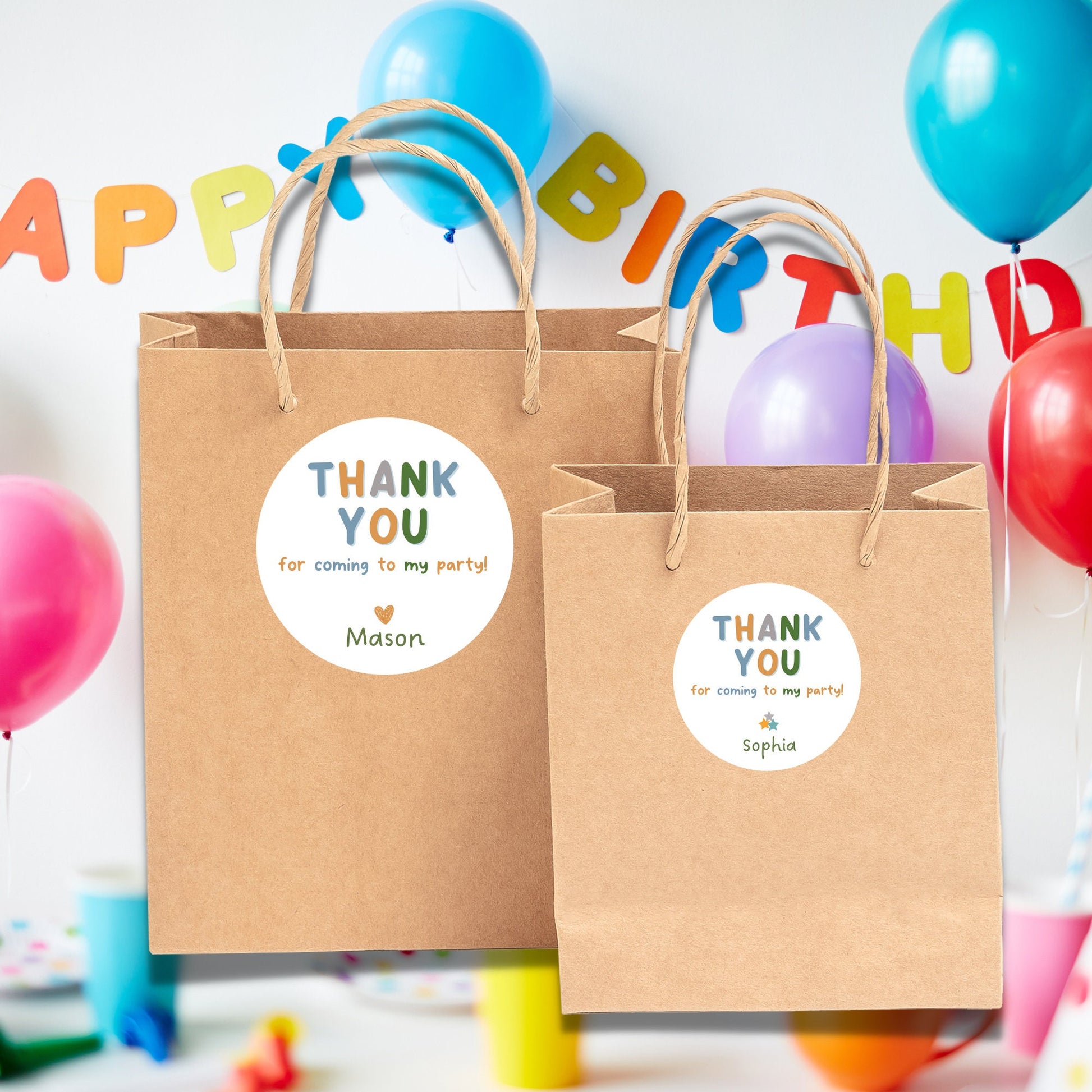 Personalized Thank You Happy Birthday Goody Bag Party Favor Stickers