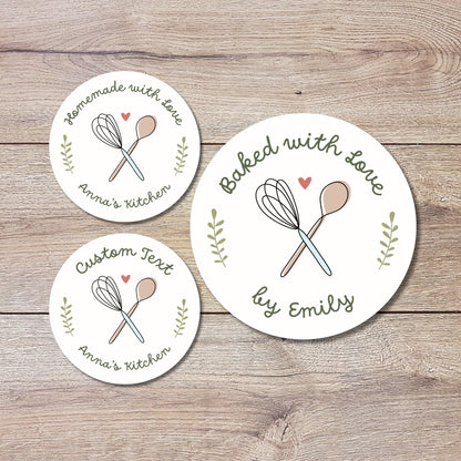 Personalized Baked with Love Stickers, Customized Baked Goods Label, Baking Stickers, Small Business Bakery Packaging Labels