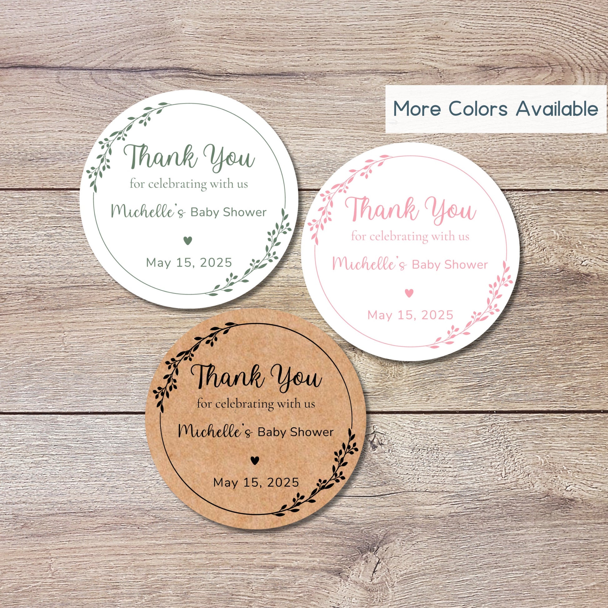 Kraft Baby Shower Stickers, Custom Floral Thank You for Celebrating with Us Labels, Mom to Be Sprinkling Baby Party Favor Sticker