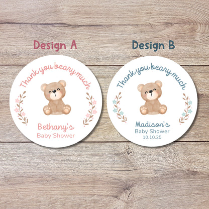 Personalized Baby Shower Stickers, Custom Thank You Beary Much Party Favor Labels, Teddy Bear Baby Girl Baby Boy Shower Stickers