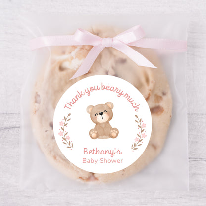 Personalized Baby Shower Stickers, Custom Thank You Beary Much Party Favor Labels, Teddy Bear Baby Girl Baby Boy Shower Stickers