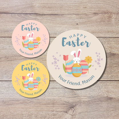 Personalized Easter Stickers, Matte or Glossy Finish, Custom Happy Easter Label, Easter Gift Basket Treat Bag Sticker, Easter Bunny Stickers