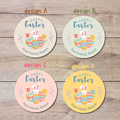 Personalized Easter Stickers, Matte or Glossy Finish, Custom Happy Easter Label, Easter Gift Basket Treat Bag Sticker, Easter Bunny Stickers