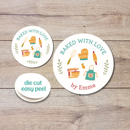 Personalized Baked with Love Stickers, Customized Baked Goods Label, Matte or Glossy Finish, Small Business Bakery Packaging Labels