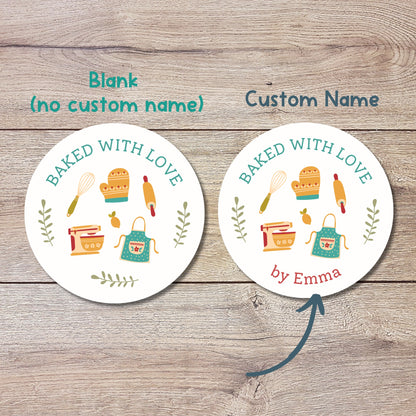 Personalized Baked with Love Stickers, Customized Baked Goods Label, Matte or Glossy Finish, Small Business Bakery Packaging Labels