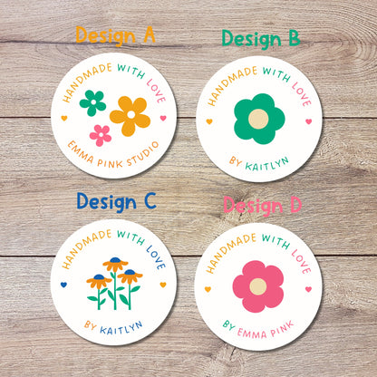 Personalized Handmade with Love Stickers, Customized Handmade Goods Labels, Matte or Glossy Finish, Small Business Bakery Packaging Labels