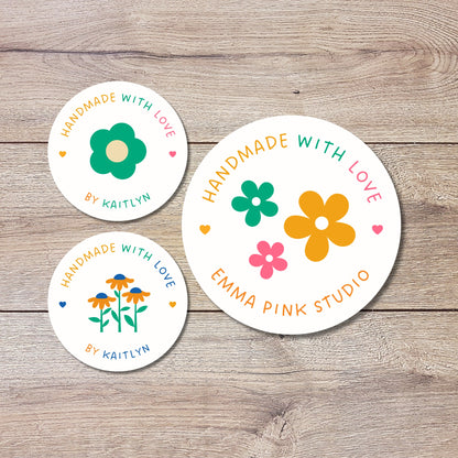 Personalized Handmade with Love Stickers, Customized Handmade Goods Labels, Matte or Glossy Finish, Small Business Bakery Packaging Labels